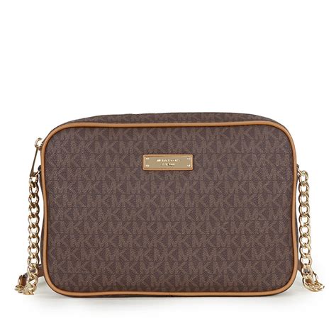 michael kors jet set crossbody brown small|Michael Kors woven handbags.